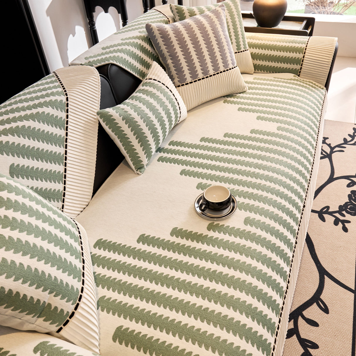 Vertical Stripes Sectional Sofa Cover Slipcover - Non-Slip, Fits L-Shape Couches