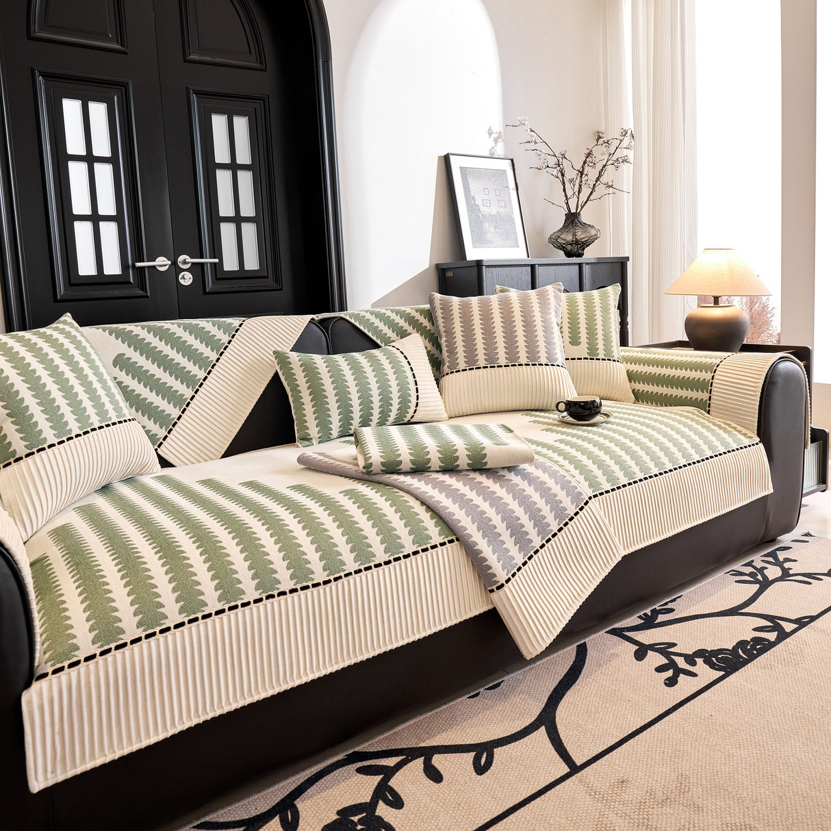 Vertical Stripes Sectional Sofa Cover Slipcover - Non-Slip, Fits L-Shape Couches