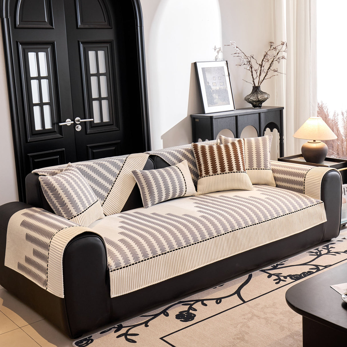 Vertical Stripes Sectional Sofa Cover Slipcover - Non-Slip, Fits L-Shape Couches