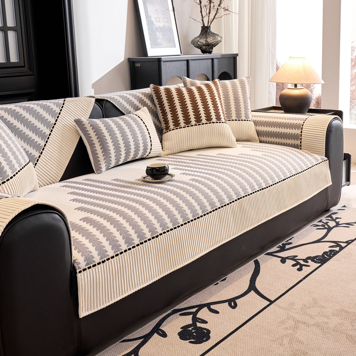 Vertical Stripes Sectional Sofa Cover Slipcover - Non-Slip, Fits L-Shape Couches