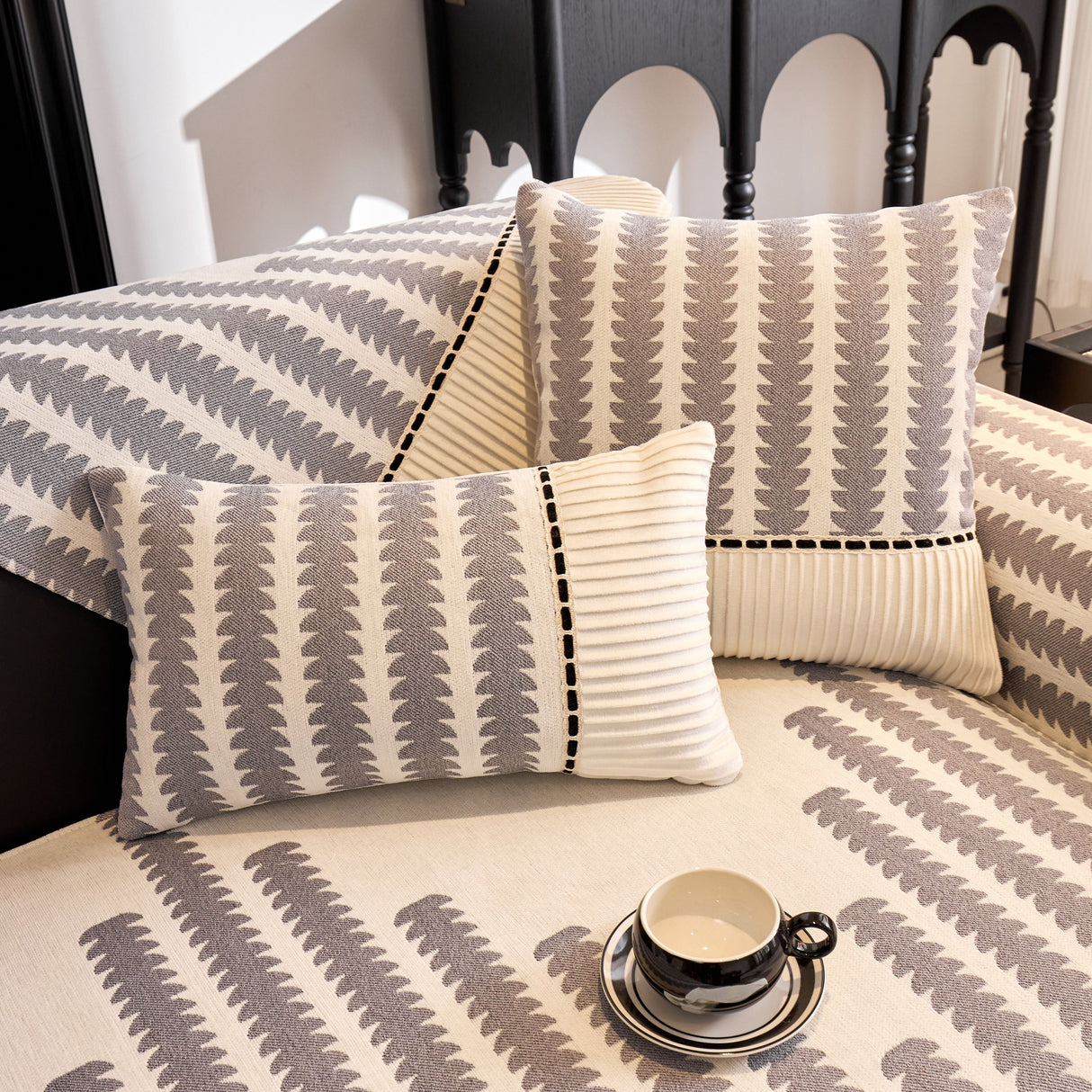 Vertical Stripes Sectional Sofa Cover Slipcover - Non-Slip, Fits L-Shape Couches