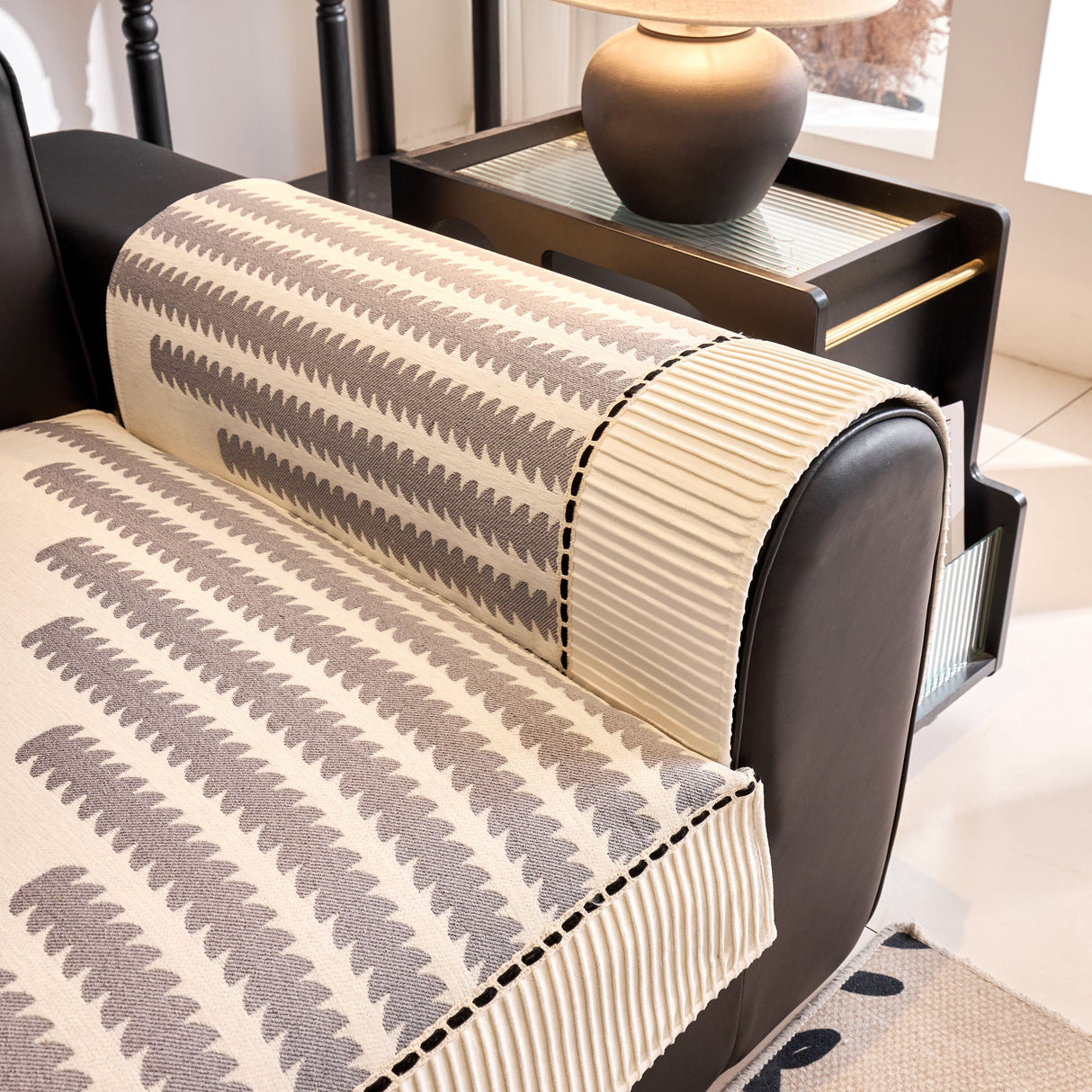 Vertical Stripes Sectional Sofa Cover Slipcover - Non-Slip, Fits L-Shape Couches