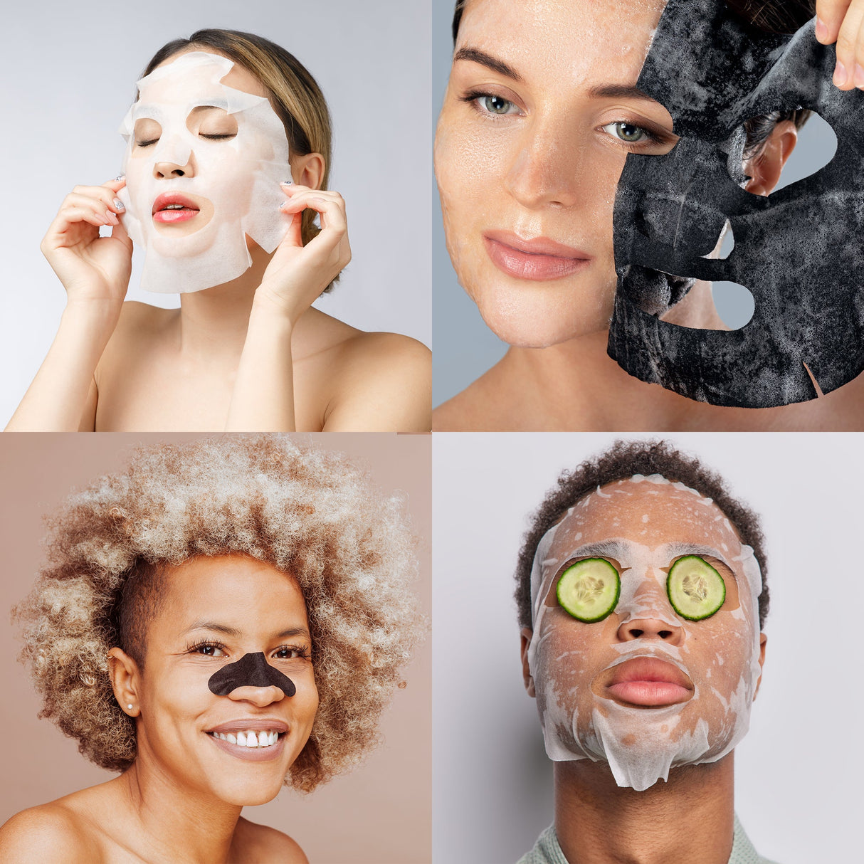 Ultimate Skincare Bundle: Charcoal Sheet Mask + Tea Tree Sheet Mask + Cucumber Sheet Masks + Cleansing Charcoal Nose Pore Strip by Pursonic