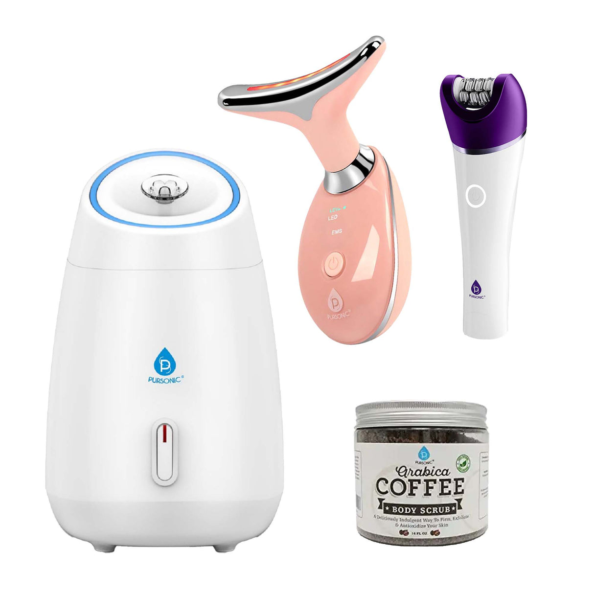 Pursonic Radiant Glow Beauty & Self-Care Bundle – Facial Steamer, LED Therapy, Epilator & More!
