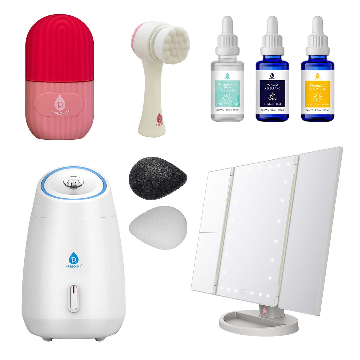 Ultimate Skincare & Beauty Bundle – Pursonic Facial Steamer, Tri-Fold Vanity Mirror, Anti-Aging Serum Set & More! by Pursonic