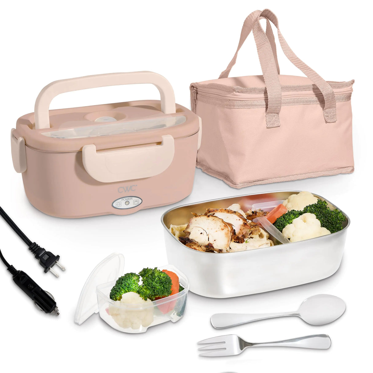 COOK WITH COLOR Portable Electric Lunch Box - 2-in-1 Heated Food Heater for Car Truck Home Work - Hot Meals On-The-Go! Blush