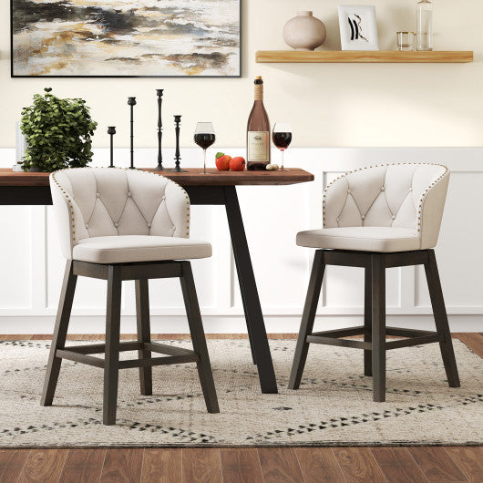 Counter Height Fabric Upholstered Bar Stools Set of 2-Beige