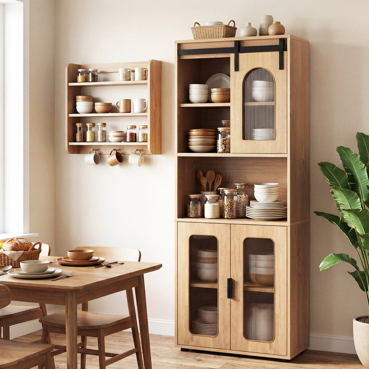 Farmhouse Bathroom Floor Cabinet with Sliding Barn Door-Natural