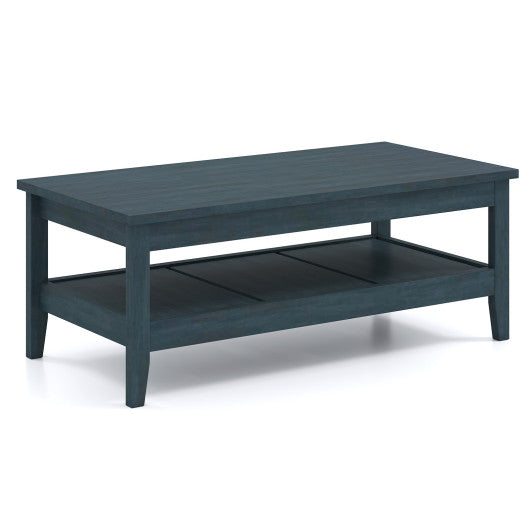 Farmhouse Coffee Table Rustic Cocktail Center Table with Thickened Tabletop-Blue