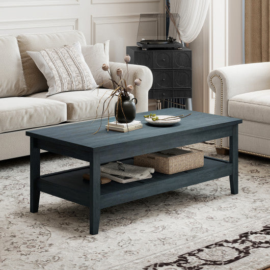 Farmhouse Coffee Table Rustic Cocktail Center Table with Thickened Tabletop-Blue