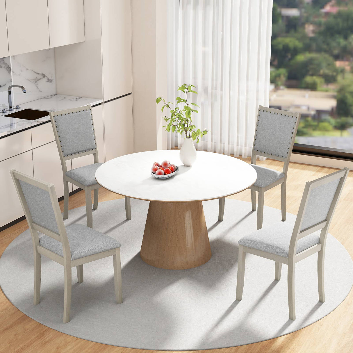 Farmhouse Dining Chair Set of 2 Fabric Upholstered Kitchen Chairs-Grey