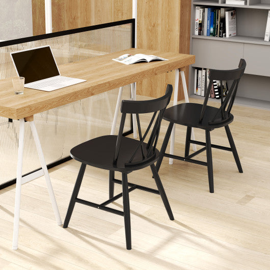 Farmhouse Kitchen Dining Chair Set of 2 with Rubber Wood Frame-Black