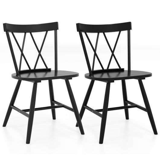 Farmhouse Kitchen Dining Chair Set of 2 with Rubber Wood Frame-Black