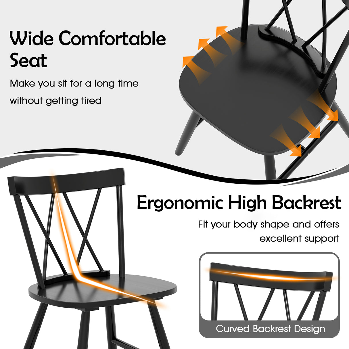 Farmhouse Kitchen Dining Chair Set of 2 with Rubber Wood Frame-Black