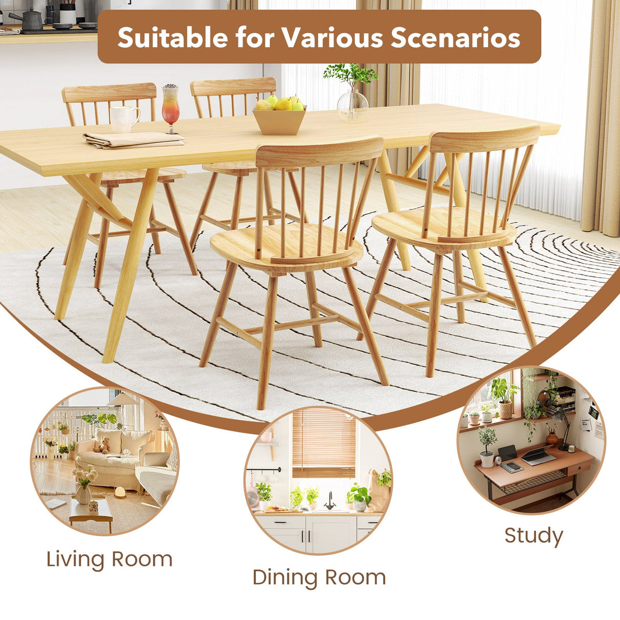 Farmhouse Kitchen Chair Set of 2 with Rubber Wood Frame-Natural by DirectDeals