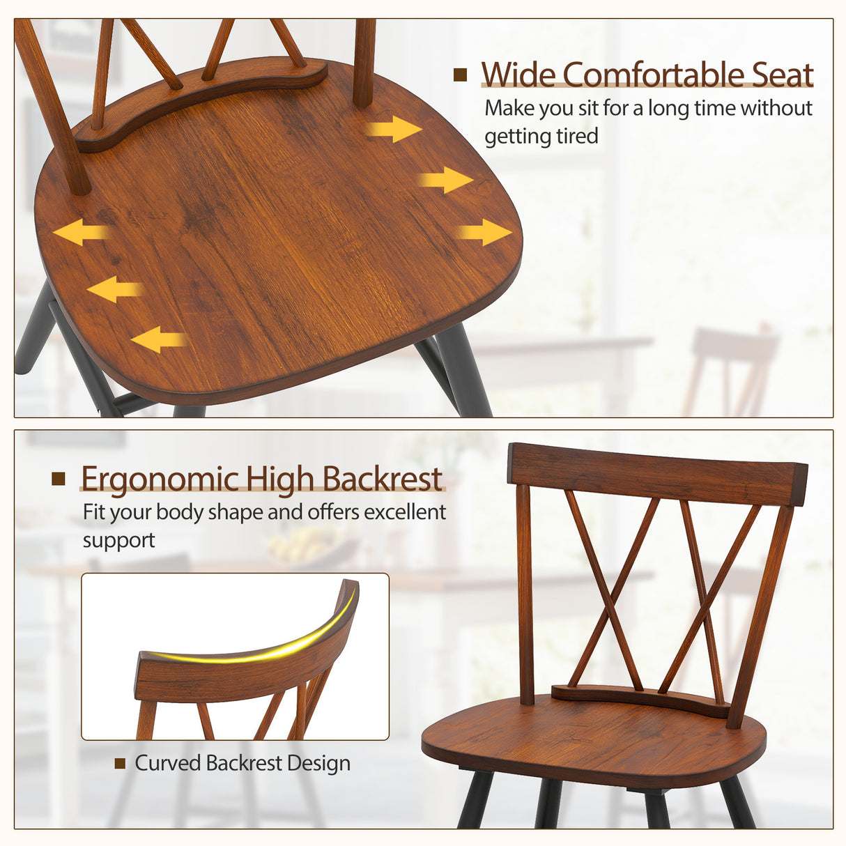 Farmhouse Kitchen Dining Chair Set of 2 with Rubber Wood Frame-Dark Brown