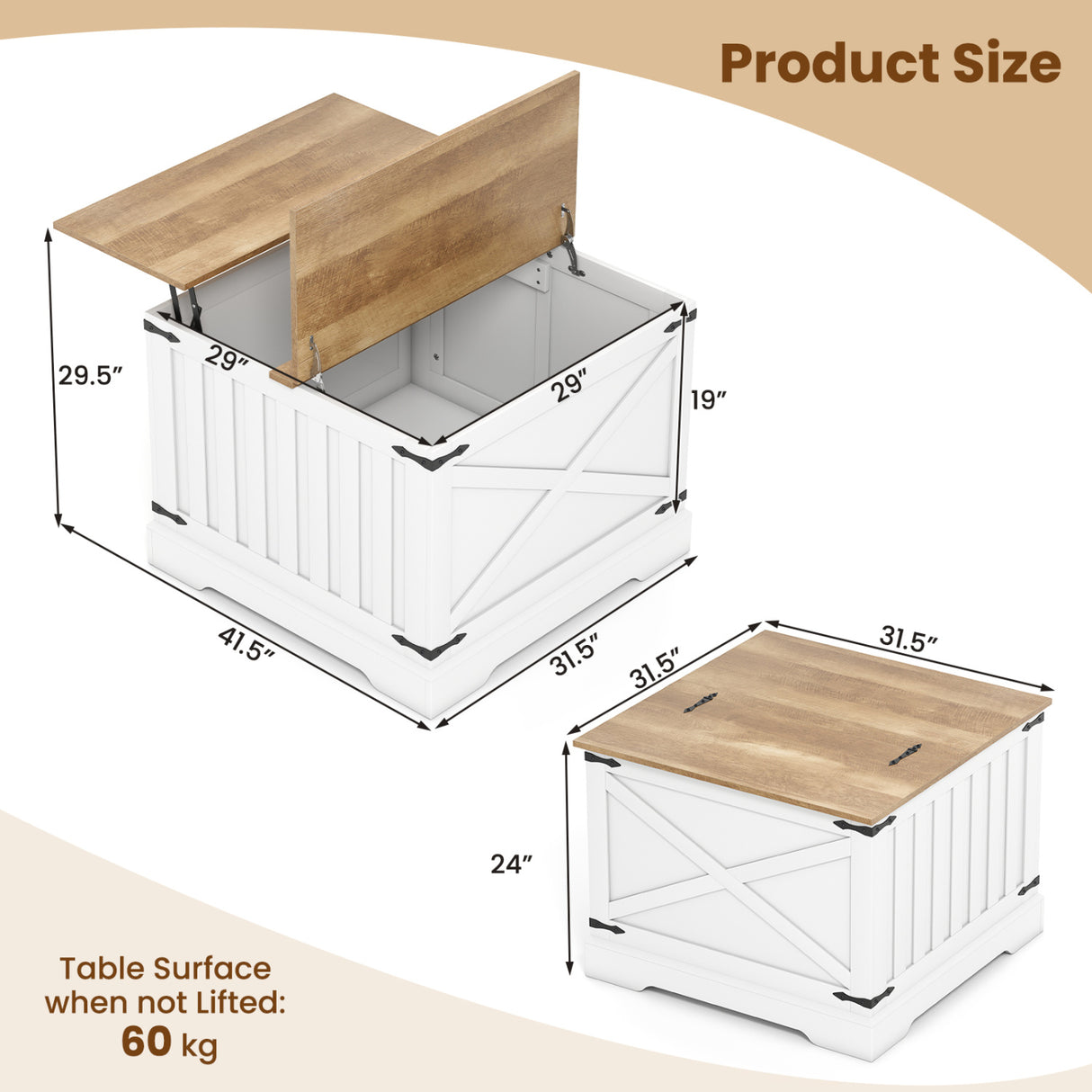 Farmhouse Lift Top Coffee Table with Hidden Storage Compartment-Brown