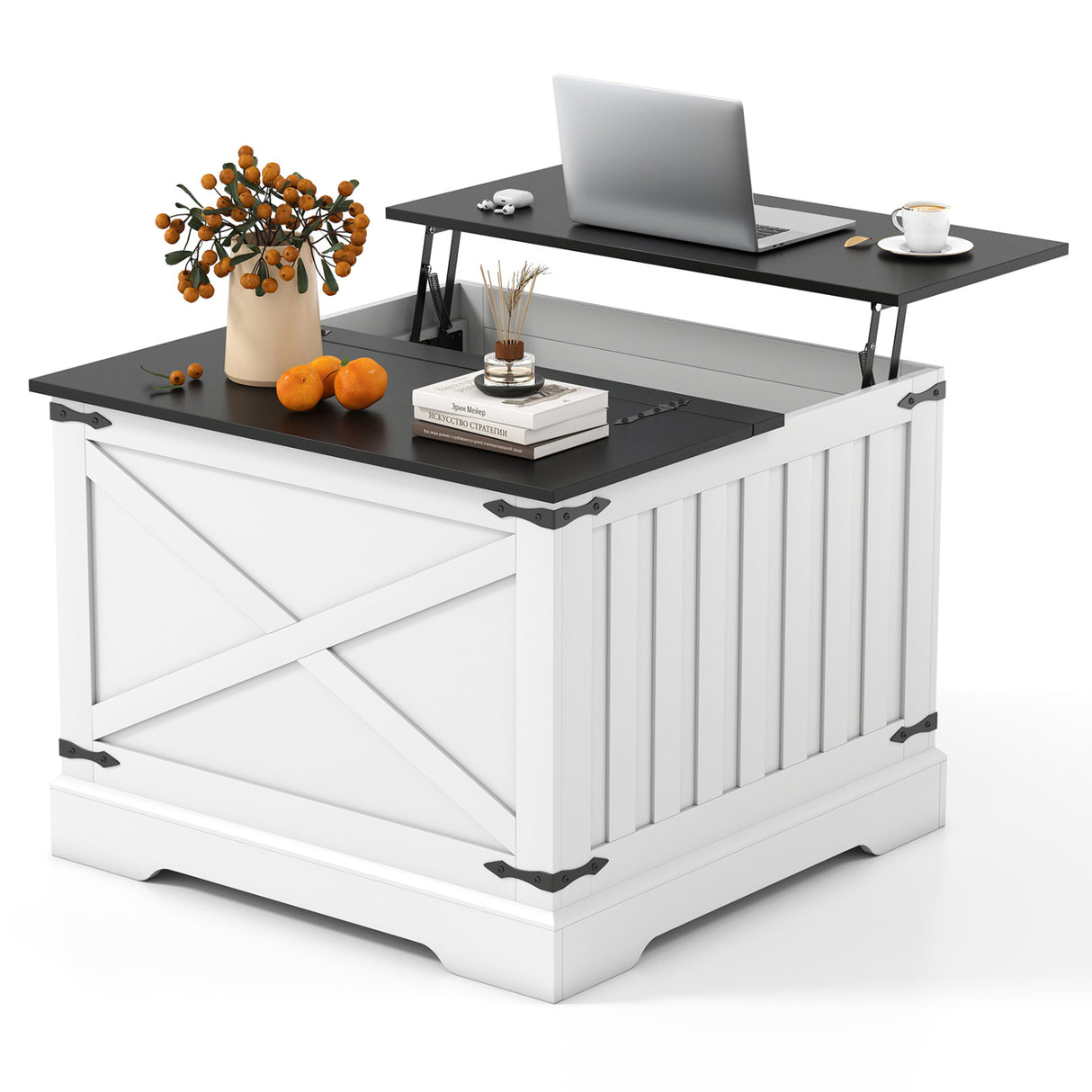 Farmhouse Lift Top Coffee Table with Hidden Storage Compartment-Black