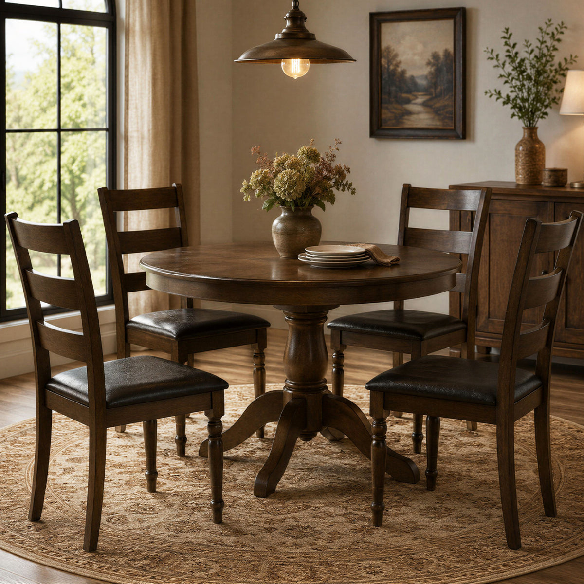 Farmhouse PU Leather Upholstered Dining Chairs Set of 4-Brown