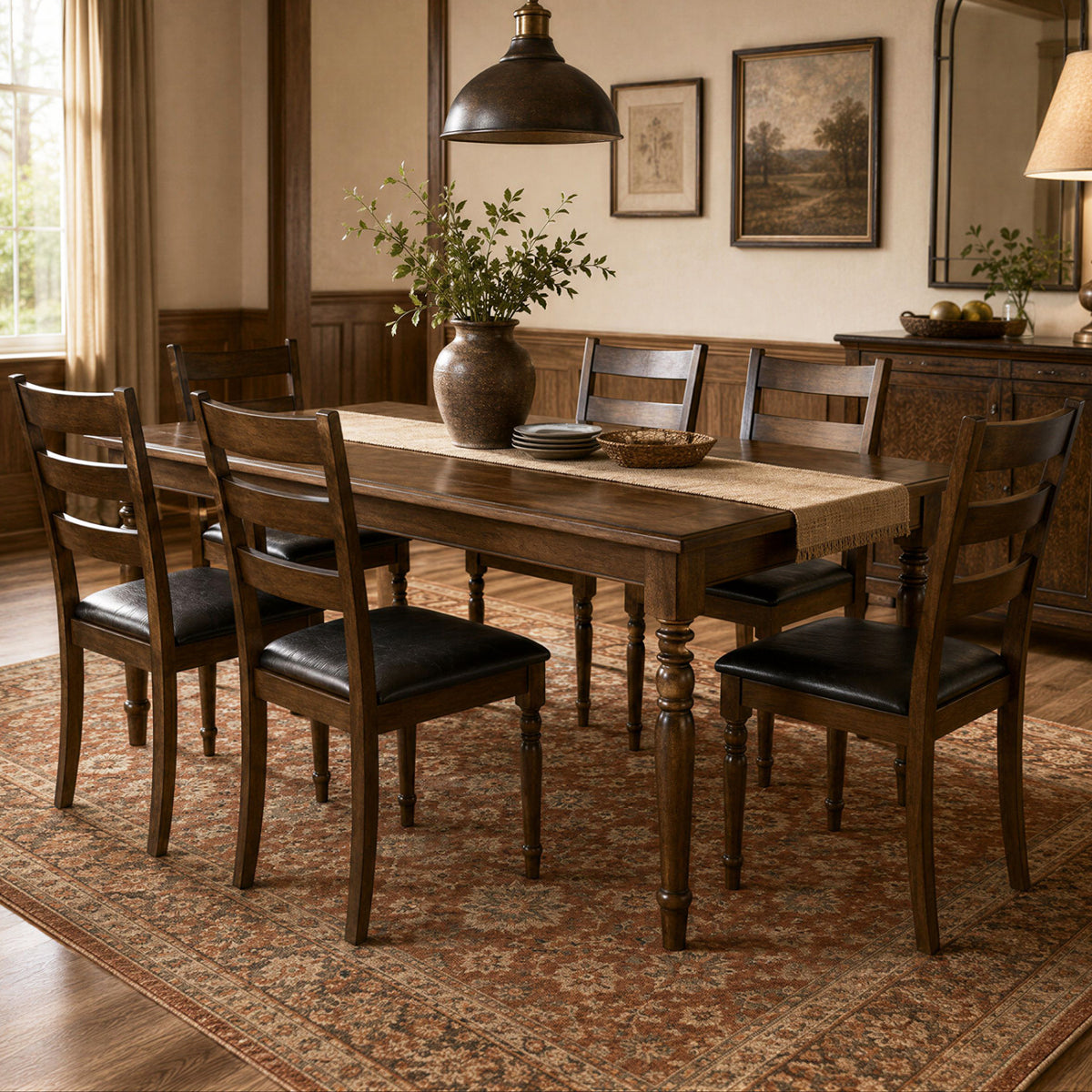 Farmhouse PU Leather Upholstered Dining Chairs Set of 4-Brown