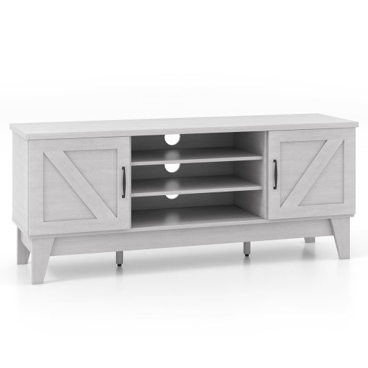 Farmhouse TV Stand for TVs Up to 65 Inches with 2 Barn Door Cabinets-Gray