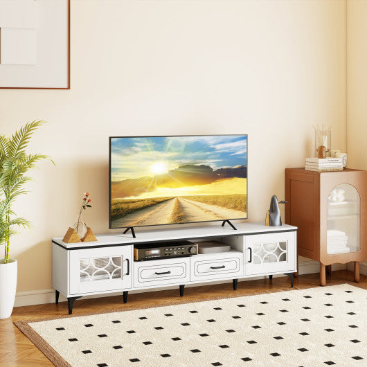 Farmhouse TV Stand for TVs up to 80 Inch with 2 Drawers-White