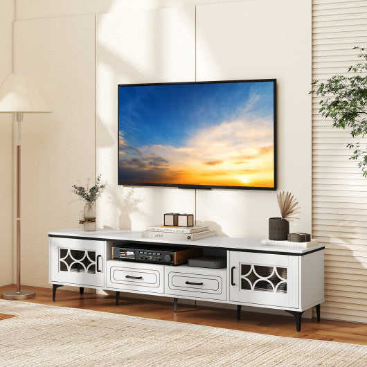 Farmhouse TV Stand for TVs up to 80 Inch with 2 Drawers-White