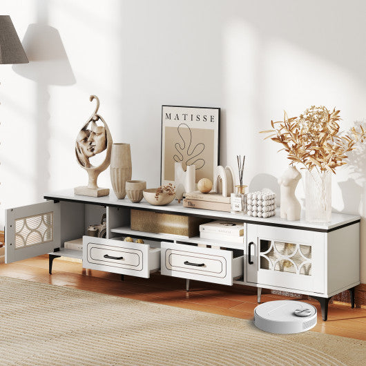 Farmhouse TV Stand for TVs up to 80 Inch with 2 Drawers-White