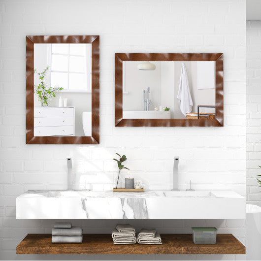 41.5 x 28 inches Farmhouse Wall Mirror with Solid Wood Frame-Brown
