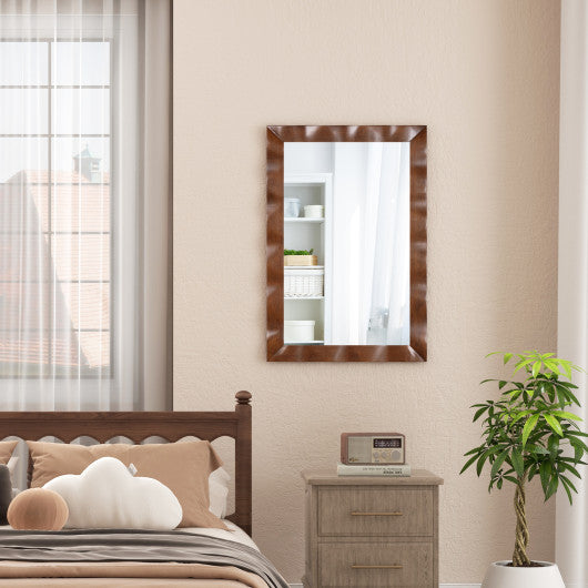 41.5 x 28 inches Farmhouse Wall Mirror with Solid Wood Frame-Brown