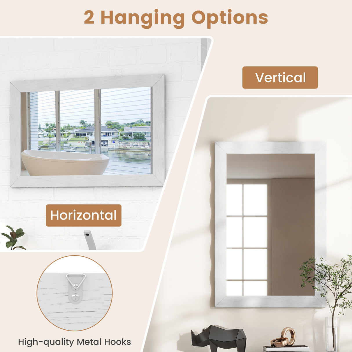 41.5 x 28 inches Farmhouse Wall Mirror with Solid Wood Frame-White