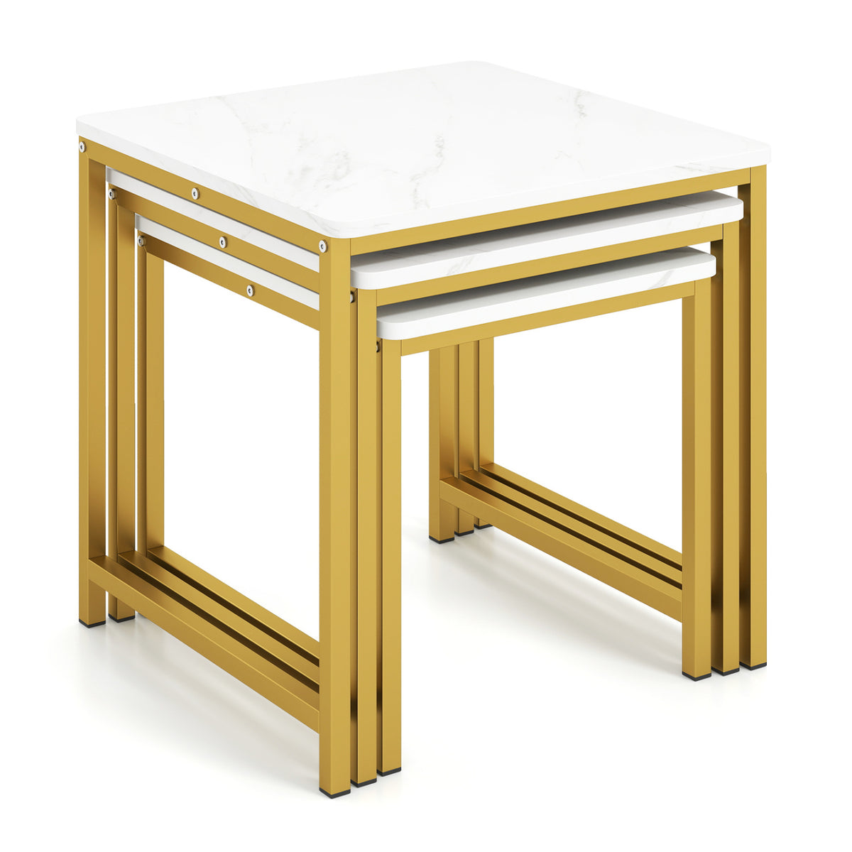 Faux Marble Nesting Table with Metal Frame Set of 3-White