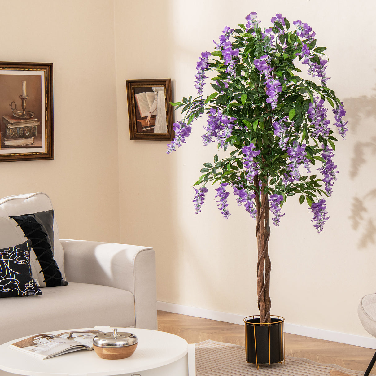 5.5 FT Faux Wisteria Plant in Nursery Pot with Blooming Flowers-Purple