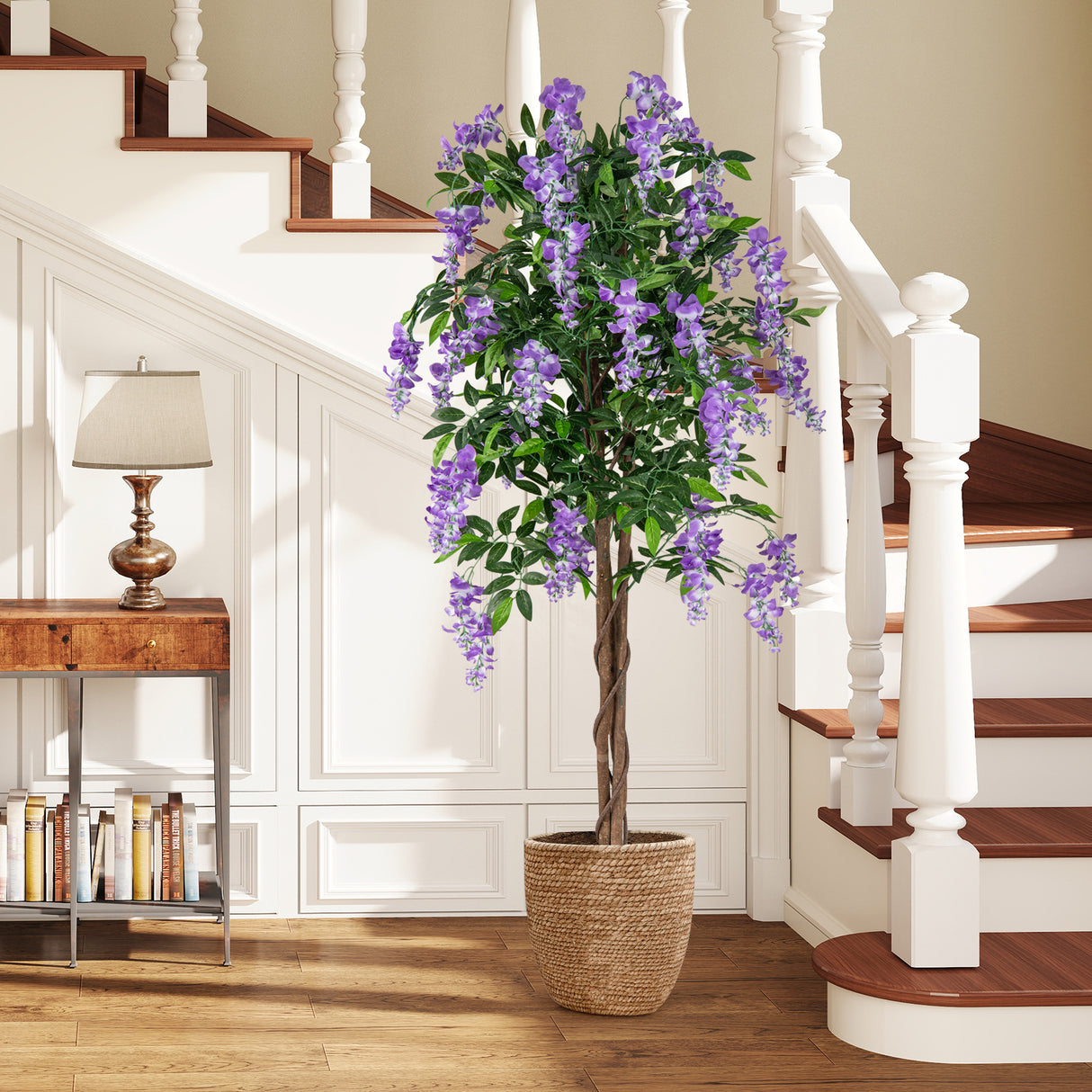 5.5 FT Faux Wisteria Plant in Nursery Pot with Blooming Flowers-Purple