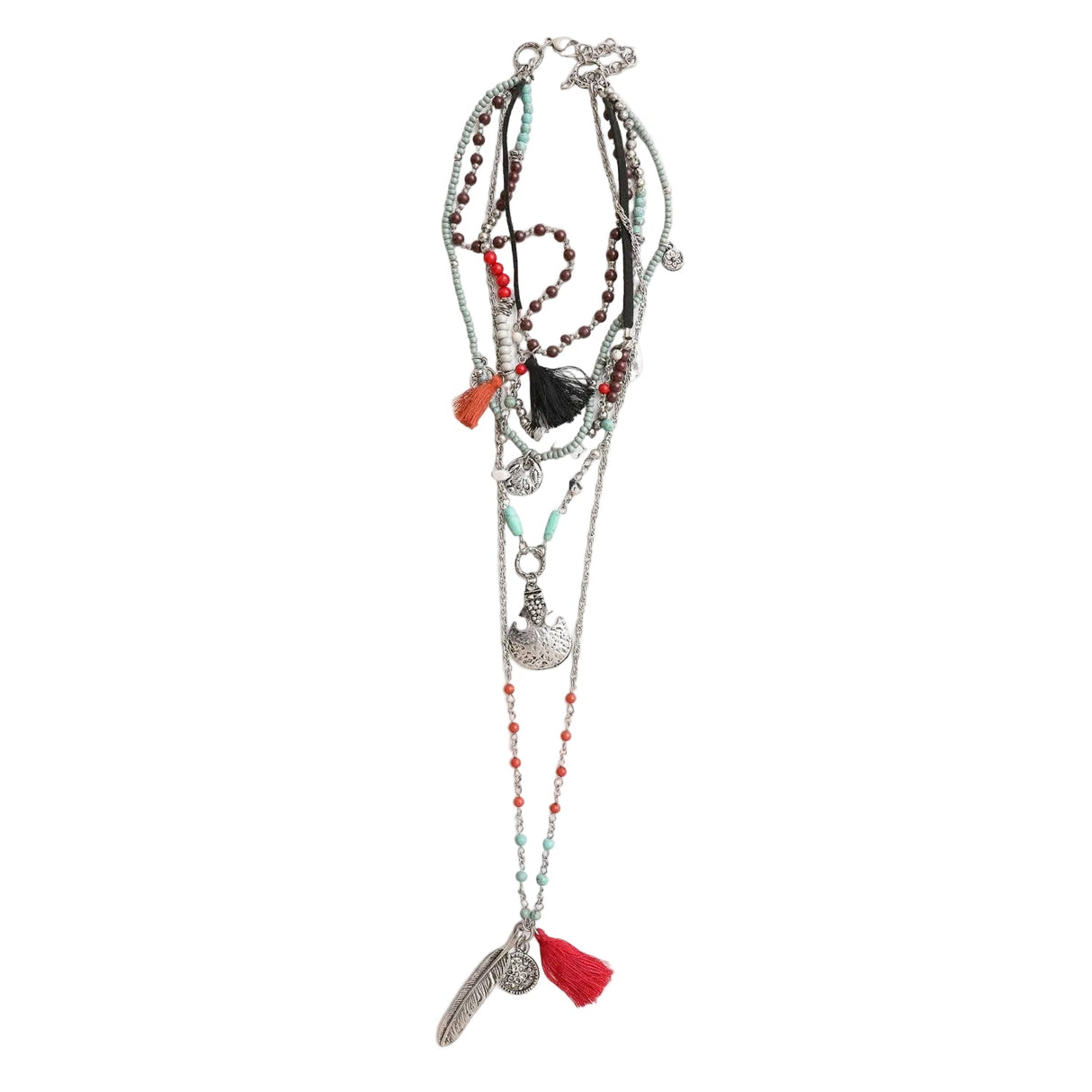 Feather Fringe Multi-Layered Necklace | Handmade Bohemian Style