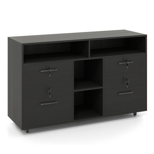 File Cabinet with Lock Mobile Lateral Filing Storage Organizer Modern Rolling Printer Stand-Black