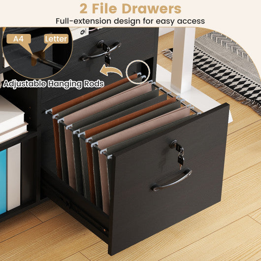 File Cabinet with Lock Mobile Lateral Filing Storage Organizer Modern Rolling Printer Stand-Black
