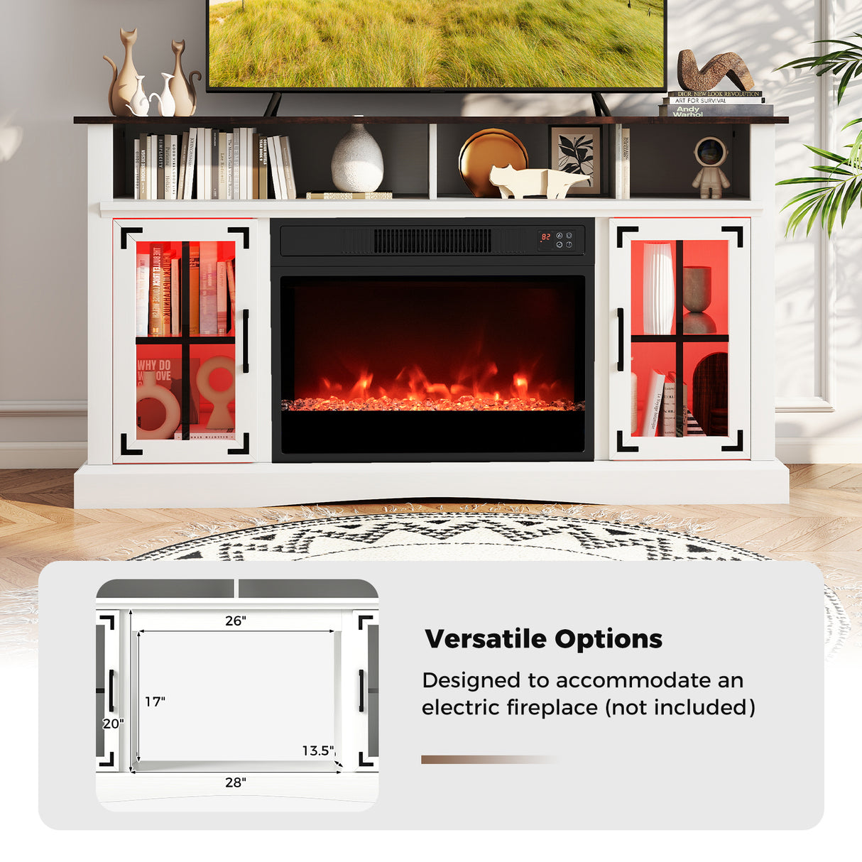 TV Stand with LED Lights and Remote Control-White