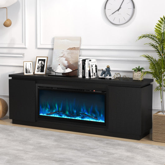 Fireplace TV Stand for TVs up to 80 Inch with 3 Adjustable Shelves-Black