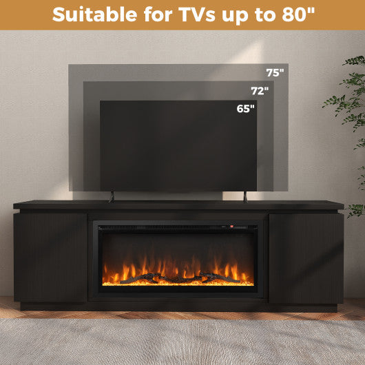 Fireplace TV Stand for TVs up to 80 Inch with 3 Adjustable Shelves-Black