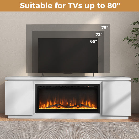Fireplace TV Stand for TVs up to 80 Inch with 3 Adjustable Shelves-White