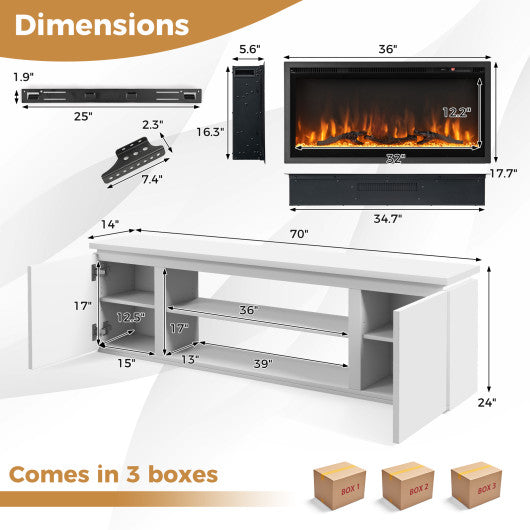 Fireplace TV Stand for TVs up to 80 Inch with 3 Adjustable Shelves-White