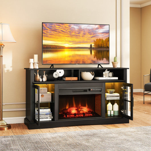Fireplace TV Stand with Remote Controls and Thermostat for TVs Up to 50 Inch-Black