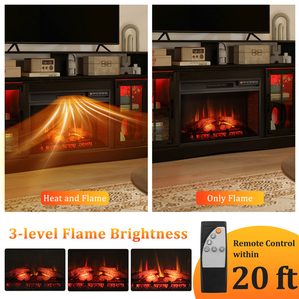 Fireplace TV Stand with Remote Controls and Thermostat for TVs Up to 50 Inch-Black