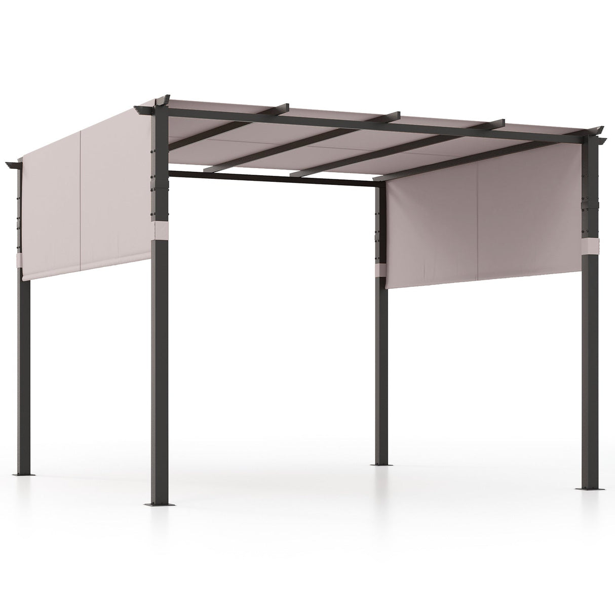 10 x 10 ft Flat Top Pergola with Retractable Canopy for Garden Pool Porch and Backyard-Gray by DirectDeals