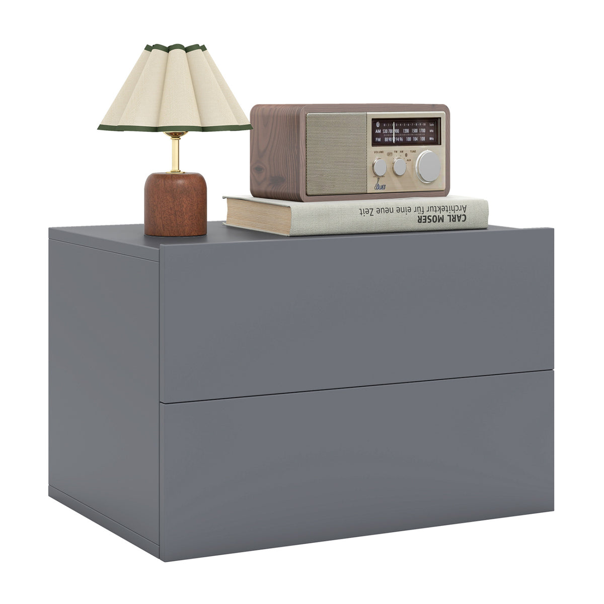 Floating Nightstand with 2 Storage Drawers Wall Mounted for Bedroom-Gray