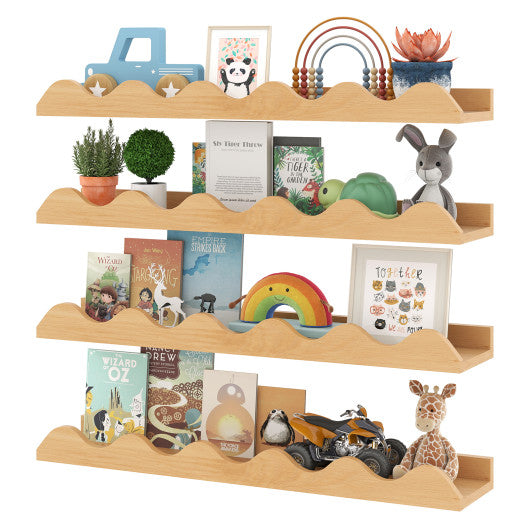 24 Inch Kids Bookshelf Set of 4 Wall-Mounted Picture Ledge Shelf-Natural