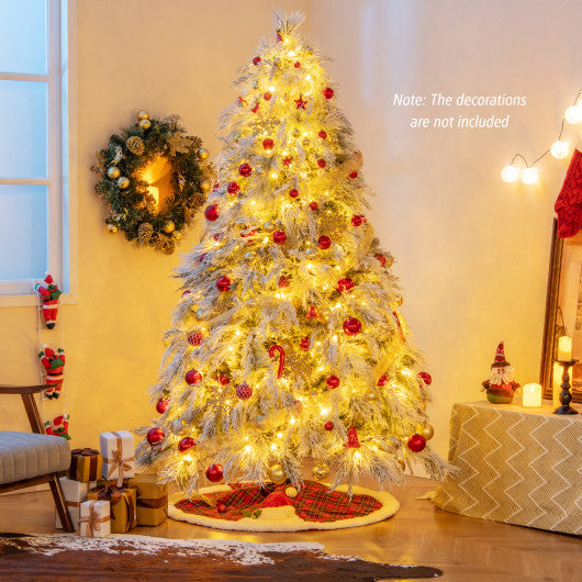 7 Feet Pre-Lit Snow Flocked Christmas Tree with Warm White LED Lights-7 ft