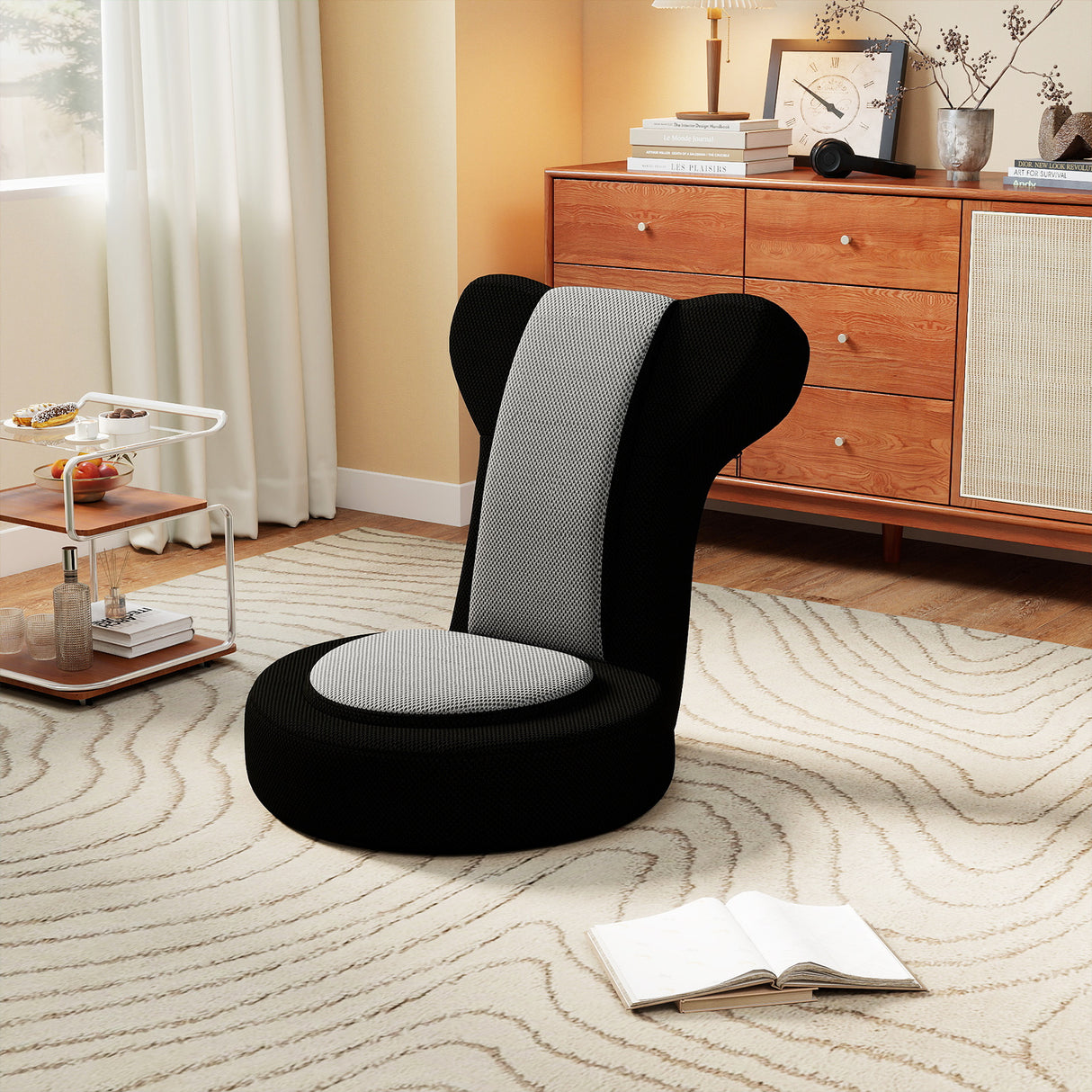 Floor Comfy Gaming Leisure Chair with Adjustable Headrest and Backrest-Gray