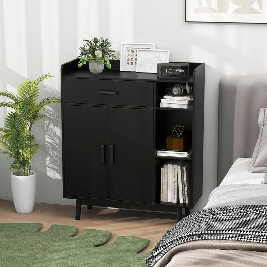 Floor Storage Cabinet Free Standing Cupboard Chest with 1 Drawer-Black